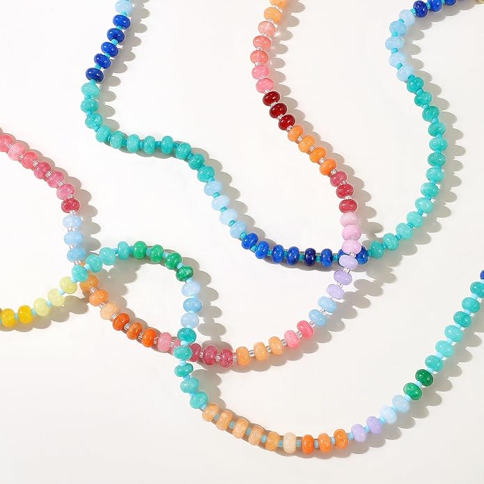 KELORIS PATH Beaded Gemstone Necklaces for Women, Boho Colorful Bead Choker Necklace, Natural Stone Handmade Summer Jewelry for Beach