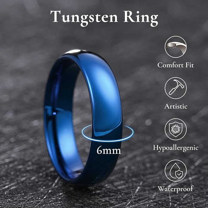 King Will Tungsten Carbide Wedding Band for Men Women Promise Rings for Couples Domed High Polish