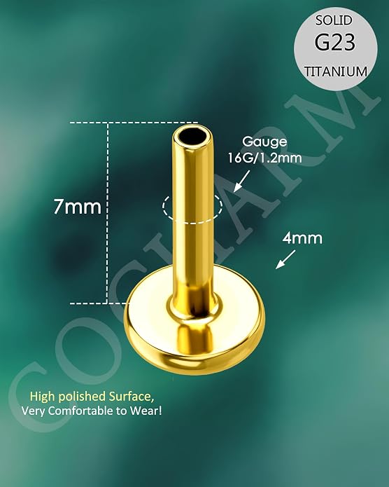 COCHARM 14K Solid Gold Helix Cartilage Tragus Earring Stud 16g Yellow Gold Threadless Tragus Cartilage Helix Conch Piercing Jewelry Flat Back Lip Labret Medusa Monroe Piercing Stud