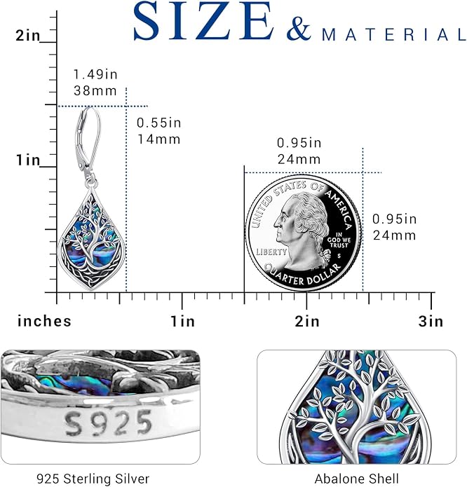 Eusense Sterling Silver Dangle Earrings for Women Tree of Life Animals Moonstone Turquoise Leverback Earrings Jewelry Gifts