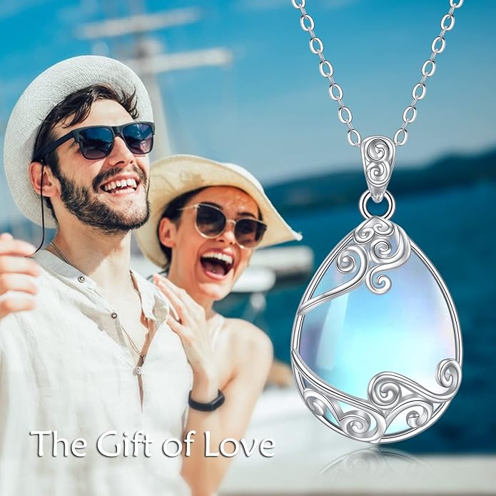 YAFEINI 925 Sterling Silver Moonstone Necklace Filigree Teardrop Pendant Necklace Jewelry for Women Girls