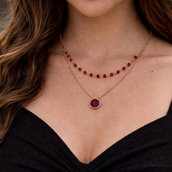 Layering Necklace for Women, Premium Layered Gold Healing Crytsal Necklaces - Tarnish Free 18K Gold Vermeil Certified S925 Classic Stack Necklace Gold Jewelry for Women - Mothers Day Gifts for Mom Wife