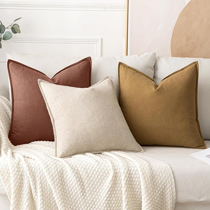 MIULEE Decorative Linen Euro Sham Pillow Covers 24x24 Autumn Glaze | Boho Farmhouse Fall Autumn Couch Throw Pillows for Bed, Pack of 2 Accent Modern Pillowcases, Sofa Livingroom Home Decor