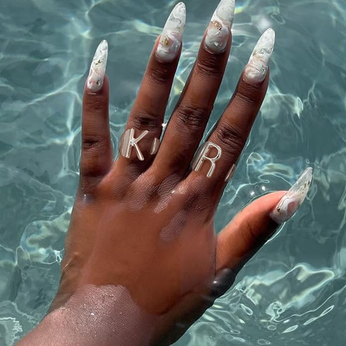 KeyStyle Bold Initial Letter Rings Adjustable, GoldChic Jewelry Women Gold Statement Ring Personalized Engraved Women’s Open Signet Ring for Party (Gold, White Gold, Black)