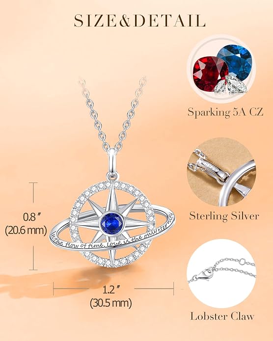 FANCIME Stellar Promise Birthstone Necklace for Women White Gold Plated Sterling Silver Planet Star Pendant Fine Jewelry Anniversary Birthday Mothers Day Gifts for Women Wife Friend Her