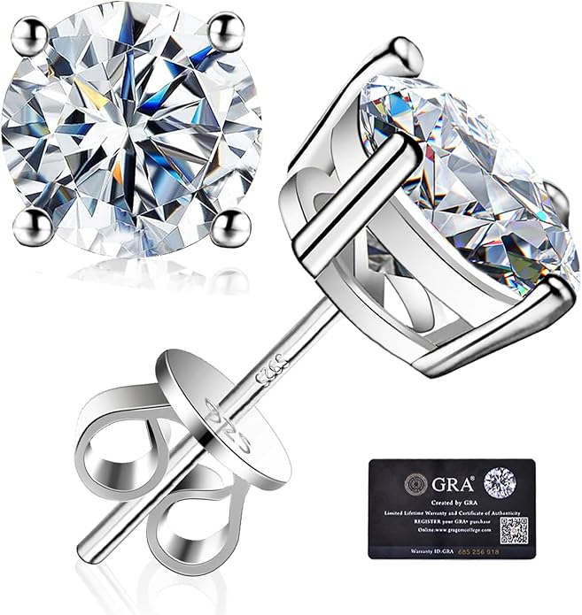 Moissanite Stud Earrings GRA 925 Sterling Silver Earrings for Men 18K White Gold Plating Earrings for Women,wedding earrings(0.3Ct-4Ct)