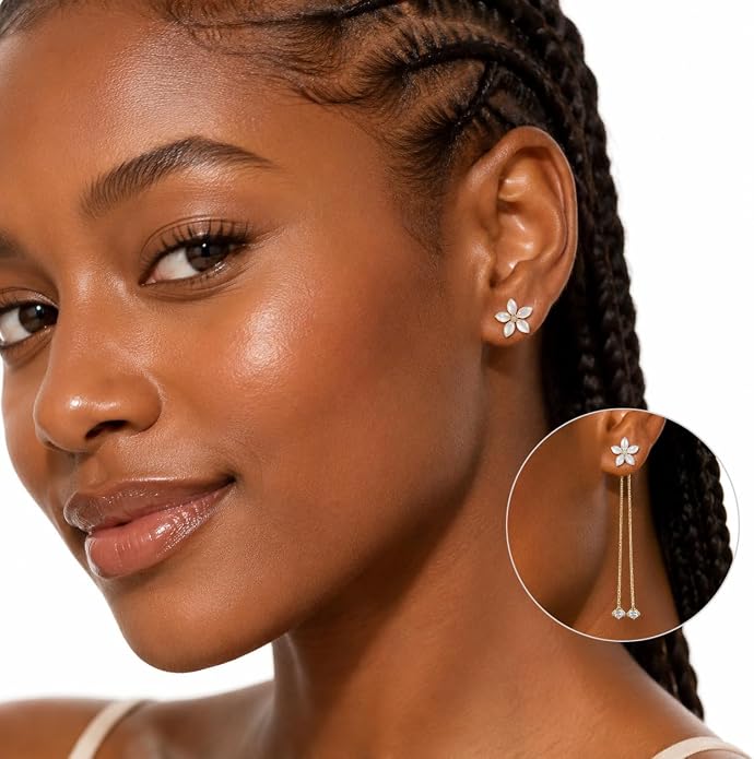 14K Gold Plated Flower Dangle Earrings for Women, Hypoallergenic Cubic Zirconia Long Threader Chandelier Earrings, Elegant Crystal Jewelry for Wedding Bridal Prom Party Gifts