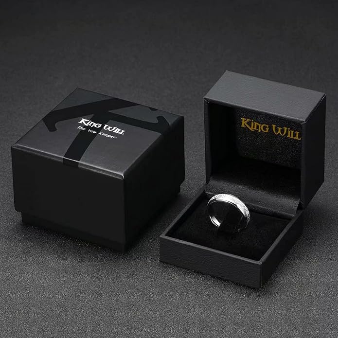 King Will Tungsten Rings for Men Meteorite Carbon Fiber Wood Inlay Mens Wedding Engagement Band Domed Polished