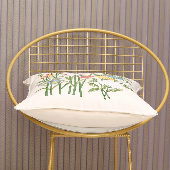 Set of 2 Embroidered Decorative Throw Pillow Covers Couch Square Pillowcases Cushion for Bedroom Sofa Farmhouse Decor 18x18 Inch (Daisy)