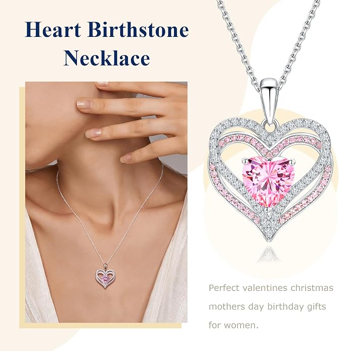 Anniversary Charm Necklace, Sterling Silver 14K Gold Plated Chain with Interlocking Heart Pendant Elegant Birthstone Necklaces for Women, Length 18"