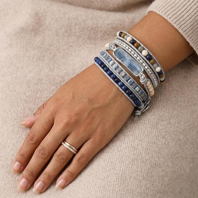 YGLINE Boho Handmade Wrap Leather Tube Crystal Stone Bracelet for Women