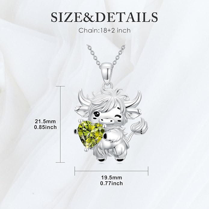 PELOVNY Teddy Bear Necklace for Women 925 Sterling Silver Bear/Highland Cow/Fox/Cat/Axolotl Birthstone Necklace Christmas Birthday Jewelry Gifts for Mom Daughter Wife Sister