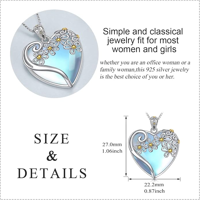 YAFEINI 925 Sterling Silver Moonstone Necklace Filigree Teardrop Pendant Necklace Jewelry for Women Girls