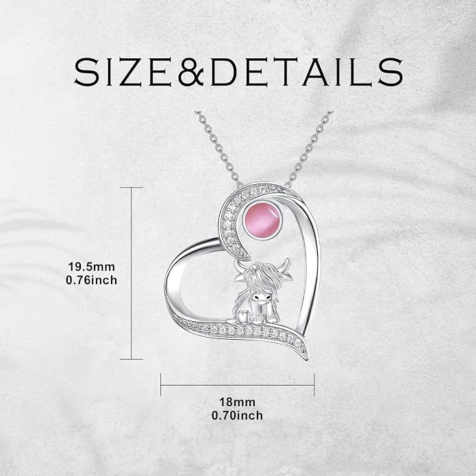 Highland Cow Gifts for Women 925 Sterling Silver Highland Cow Birthstone Necklace Fluffy Cow Jewelry Gifts Birthday Christmas
