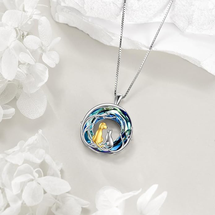 Cat Necklace Sterling Silver Cat Zircon Pendant Gothic Jewelry for Women Animal Lovers Gifts