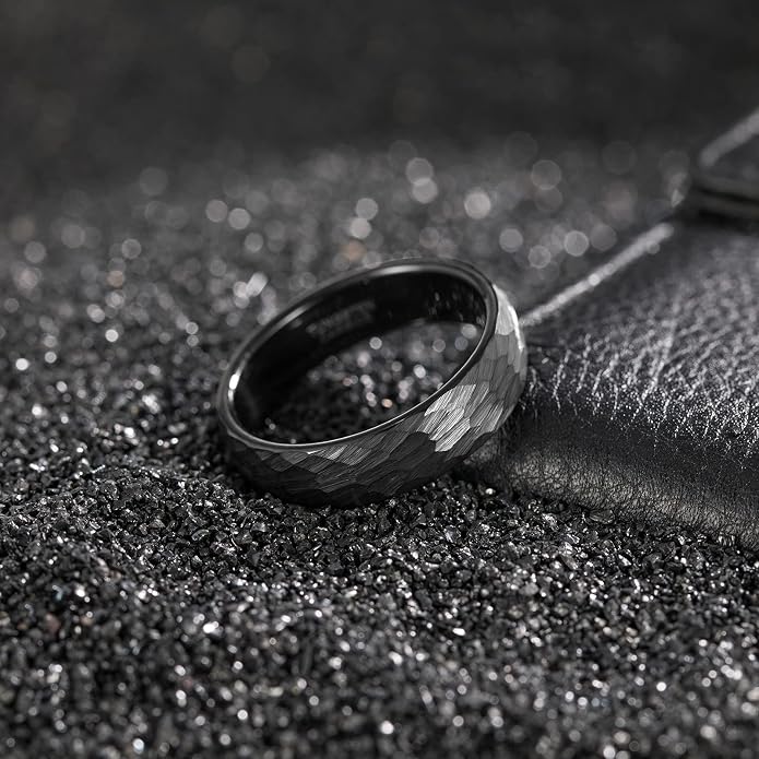 TRUMIUM Tungsten Wedding Rings for Men Women 4MM 6MM 8MM Mens Wedding Band Black/Rose Gold/Gold Plated Rings Hammered Matte Finish Jewelry Comfort Fit Size 5-13