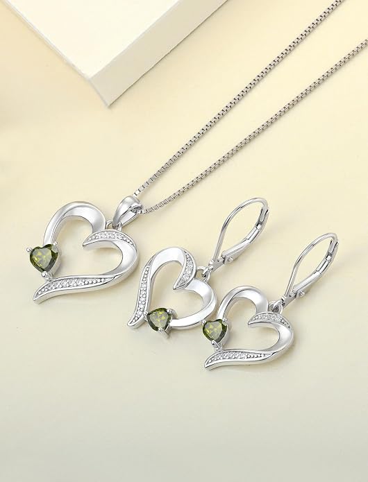 YL Heart Necklace 925 Sterling Silver Love Heart Pendant Birthstone Jewelry for Women