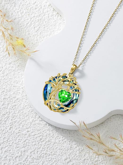 TOUPOP Tree of Life Birthstone Necklace Sterling Silver Pendant Birthstone Necklaces with Blue Crystal Anniversary Birthday Jewelry for Women Mom Wife Her