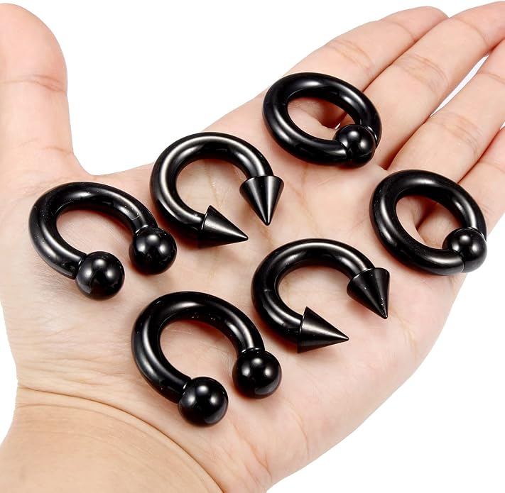 00G 0G 2G 4G 6G 8G 10G 12G 14G 16G Septum Rings Silver Black Surgical Steel Heavy Gauges Earrings Stretching kit Eyebrow Lip Septm Nose Rings Helix Tragus Daith Rook Earrings Hoops 10mm-19mm