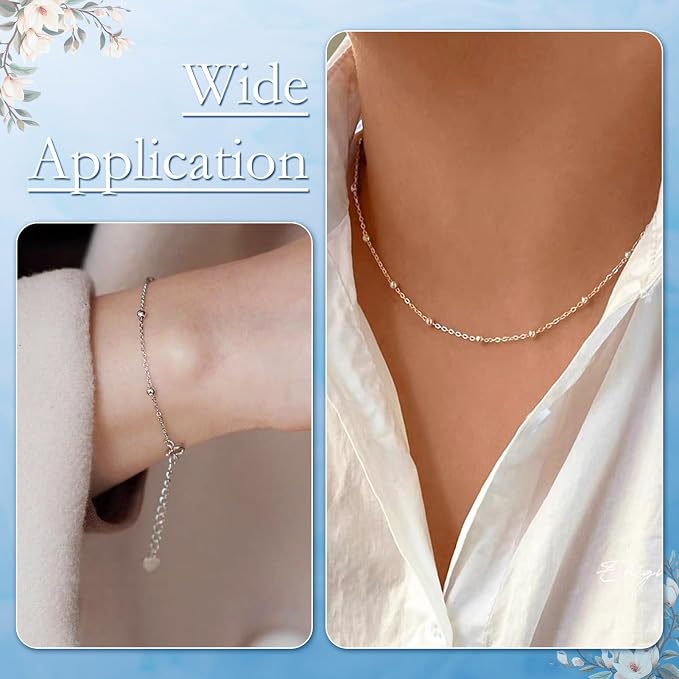 Elecrelive Sterling Silver Necklace for Women, 3.28 Feet Sterling Silver Satellite Ball Chains 2x1.2mm Permanent Jewelry Chains with Velvet Bags for Men Women Jewelry DIY Making