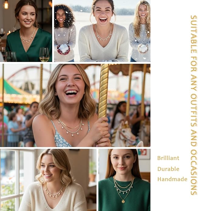 Natural Freshwater Baroque Pearl Necklace 14K Gold Plated Dainty Choker Necklace for Women Girls Snake Chain/Cuban Link/Paperclip/Ball Beaded Chain/Tennis Chain Fashion Jewelry for Gift