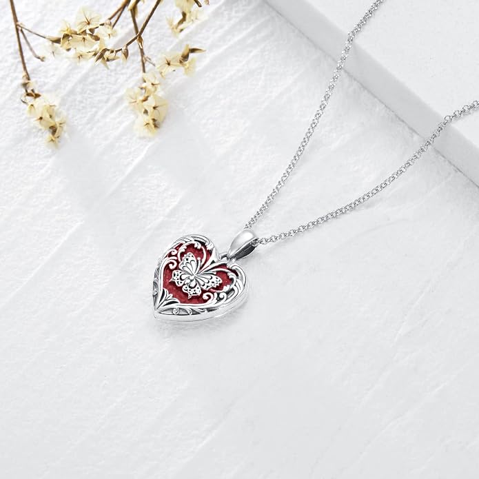 SOULMEET Personalized Butterfly Locket Necklace That Holds Up to 2 Pictures, Memorial Insects Silver Butterfly Photo Locket Custom Any Photo Healing Gift
