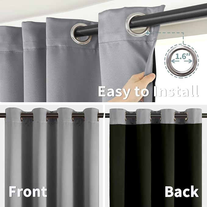 BGment Thermal Insulated 100% Blackout Curtains 63 Inch Length 2 Panels, Total Light Blocking Curtains for Bedroom, Grommet Window Drapes with Thick Black Liner, 42 Inch Wide Each Panel, Dove Grey