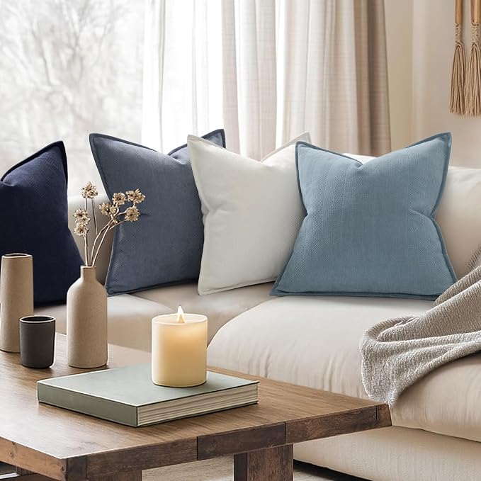 ZWJD Cream Pillow Covers 18x18 Set of 2 Chenille Throw Pillow Covers with Elegant Design Soft and Luxurious Decorative Throw Pillows for Couch, Bed, and Home Decor