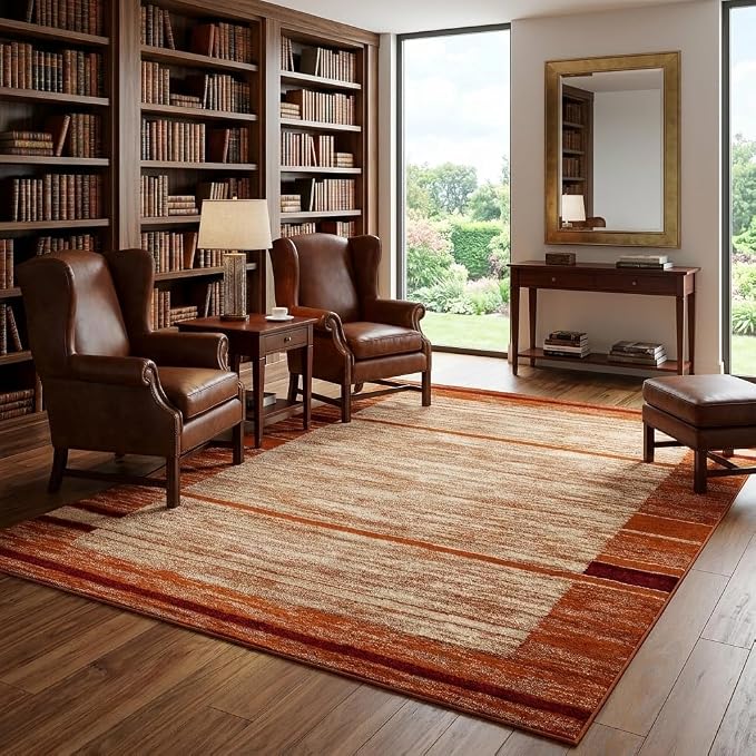 Unique Loom Autumn Collection Modern Contemporary Casual Abstract Area Rug (Beige/ Terracotta Rustic, 9 x 12 ft Rectangular)
