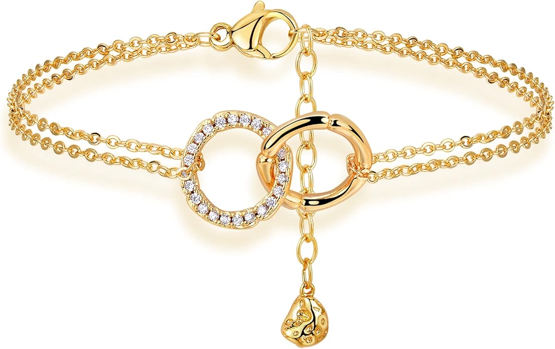 Gold Ankle Bracelets for Women, 14K Gold Plated Anklets Adjustable Cuban Link Anklets Set Tiny Cute Summer Barefoot Jewelry Gift.