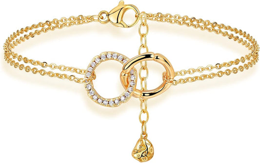 Gold Ankle Bracelets for Women, 14K Gold Plated Anklets Adjustable Cuban Link Anklets Set Tiny Cute Summer Barefoot Jewelry Gift.