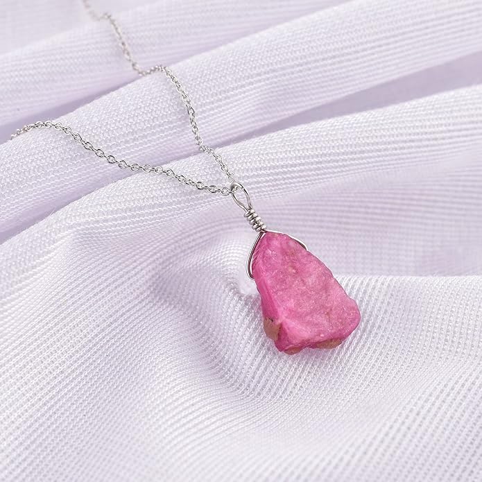 Raw Gemstone Dainty Pendant Necklace for Women, Trendy Healing Chakra Crystal, Birthstone Handmade 925 Sterling Silver Adjustable 18 inch Chain Jewelry, Birthday Gifts