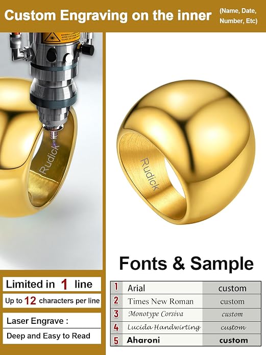 GOLDCHIC JEWELRY Chunky Dome Ring for Women, Stainless Steel Bold Stacking Croissant Statement Ring For Men (Size 7-12, Custom)