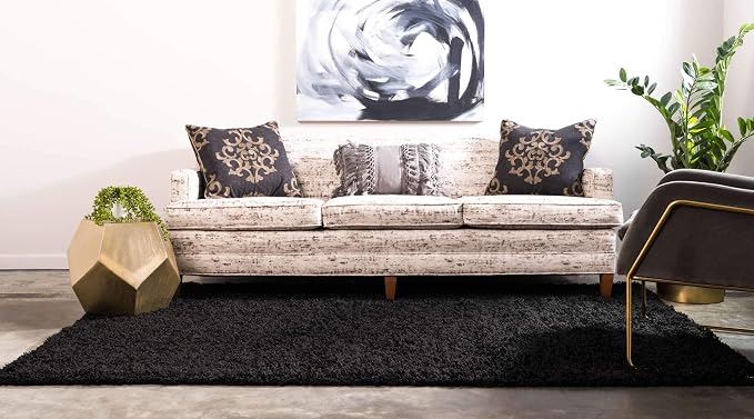 Unique Loom Solid Shag Collection Area Rug (2' x 3' 1" Rectangle, Jet Black)