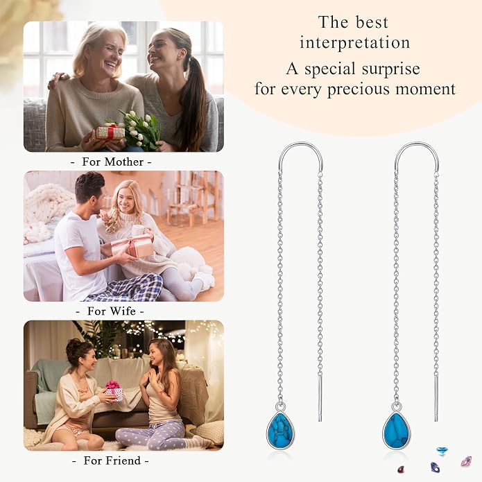 Teardrop Earrings Threader Earrings 925 Sterling Silver Droplet Jewelry Drop Dangle Long Charm Earrings for Women Girls Birthday Gifts