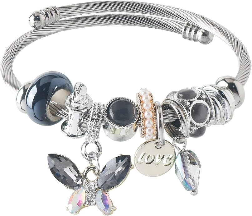 DS Charm Bracelets for girls,exquisite cute cartoon friendship bracelets Silver Stainless Steel Bangle with birthday Gift box, Adjustable girls jewelry Suitable for holiday gifts
