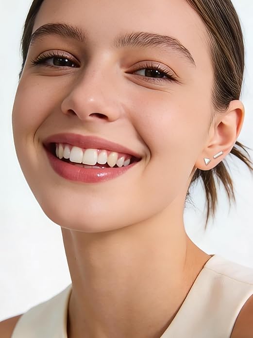 ChicSilver 925 Sterling Silver Earrings Dainty Bar/Circle/Triangle/Star/Ball Stud Earrings for Women with Gift Box, Hypoallergenic Earrings for Sensitive Ears