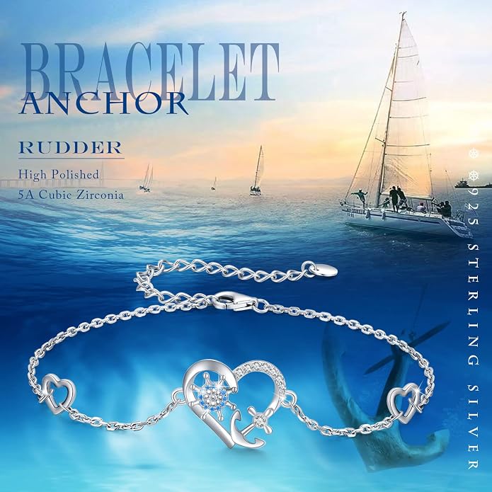 MEDWISE Multicolor Anchor Bracelets 925 Sterling Silver Anchor Jewelry Nautical Adjustable Bracelets Navy Wife Jewelry Gifts for Women Daughter Christmas Gifts 2025