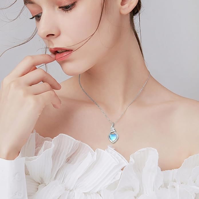 Heart Necklace 925 Sterling Silver Created Moonstone/Turquoise/Lapis Lazuli/Opal Heart Necklace Pendant Necklace Jewelry Gifts for Women