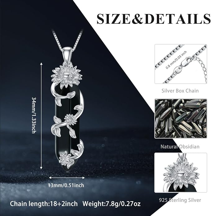 Healing Crystal Necklace 925 Sterling Silver Sunflower/Tree of Life Wrapped Pendant Reiki Energy Jewelry for Women