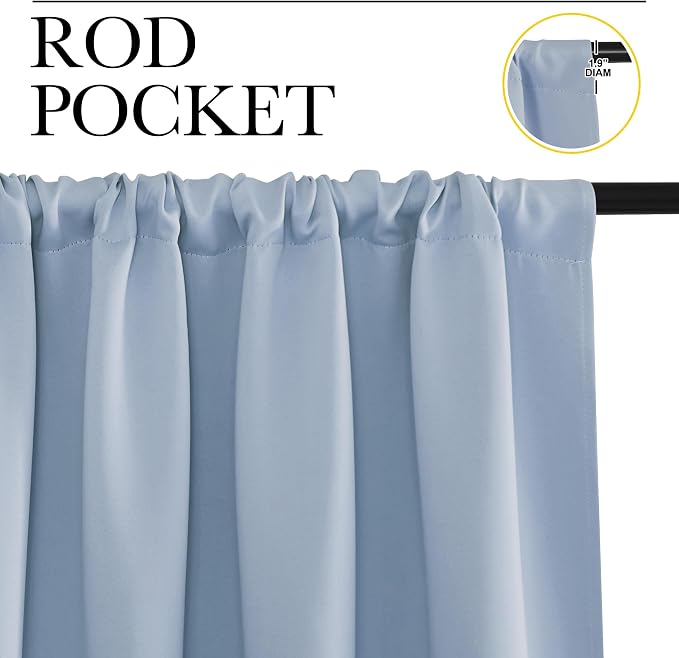 NICETOWN Blackout Curtains for Living Curtains, Vintage Blue, 1 Pair, 34-inch W x 72-inch L, Home Decorations Thermal Insulated Solid Pole Top Blackout Drapes for Living Room
