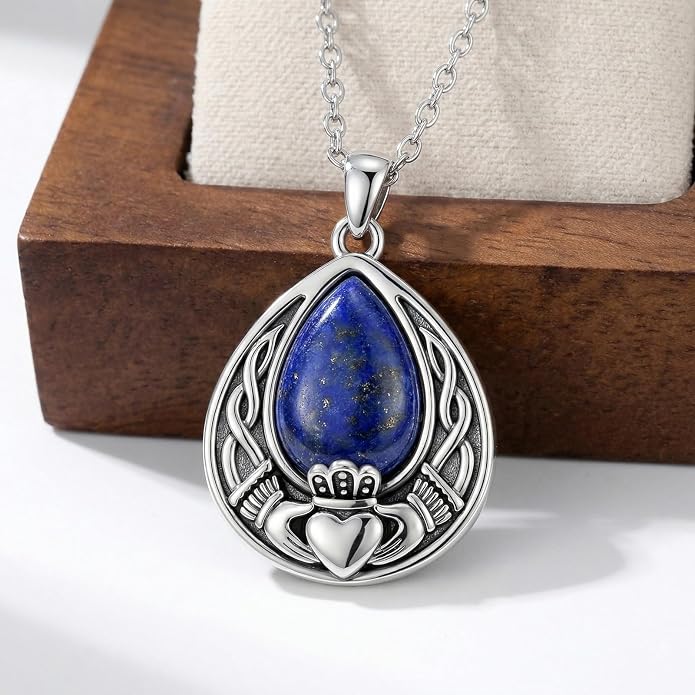 PELOVNY Celtic Knot Necklaces for Women 925 Sterling Silver Gemstone/Birthstone Teardrop Infinity Necklace Irish Celtic Pendant Jewelry Gifts for Mom Daughter Wife