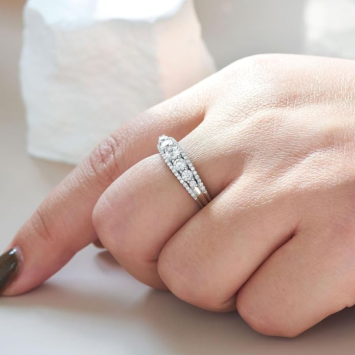 Newshe Jewellery Moissanite Wedding Bands for Women Eternity Ring 925 Sterling Silver Engagement Anniversary Stacking Size