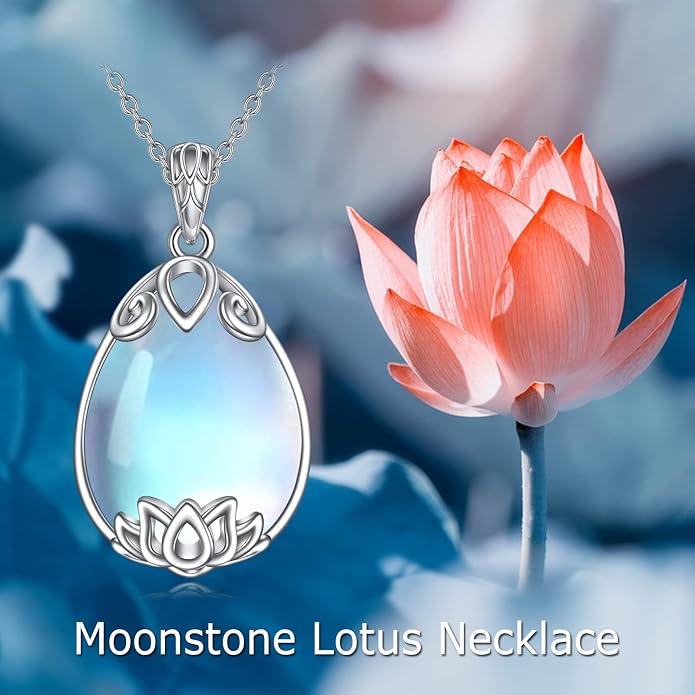 YAFEINI 925 Sterling Silver Moonstone Necklace Filigree Teardrop Pendant Necklace Jewelry for Women Girls