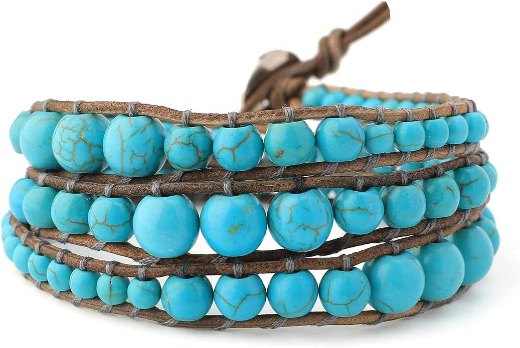 KELITCH New Star Turquoise Bracelets Love Silver Beads 3 Wrap Bracelet Women Shell Pearl Bracelets
