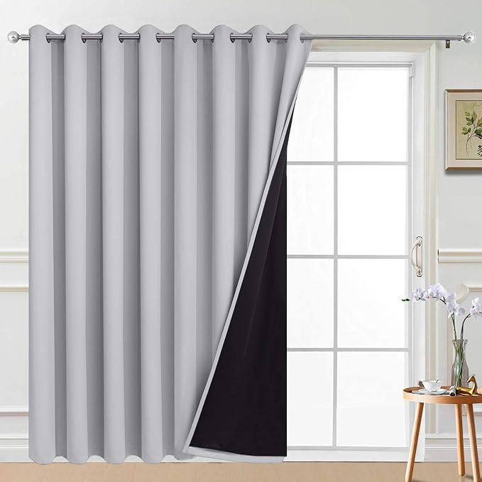 Yakamok Light Grey Blackout Patio Door Curtain Panels W100 x L84, 1 Panel | Noise Reducing Barrier Panel for Sliding Glass Door, 2 Thick Layers Heat Full Light Blocking Patio Door Drapery