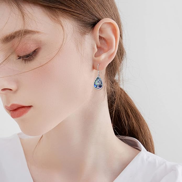 POPLYKE 925 Sterling Silver Tree of Life Dangle Earrings for Women Fashion Abalone Shell Jewelry Gifts for Mom Sister Friend Birthday