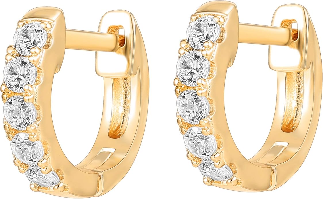 PAVOI 14K Gold Plated Huggie Earrings for Women - Gold Earrings Hoops with Heart Shaped Cubic Zirconia - Hypoallergenic Cartilage Trendy Fashion Huggie Hoop - Dainty Romantic Everyday Jewelry