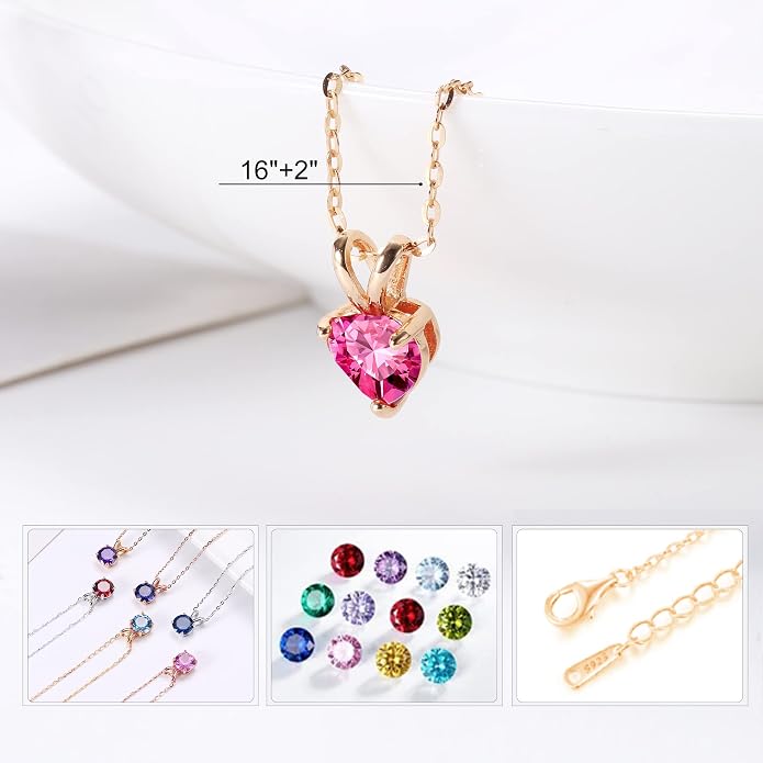 SMILEST Dainty Heart Birthstone Necklace for Women, 925 Sterling Silver Necklace Sparkling Heart Pendant, Anniversary Birthday Gifts for Women Mom Wife Daughter Girlfriend Grandma