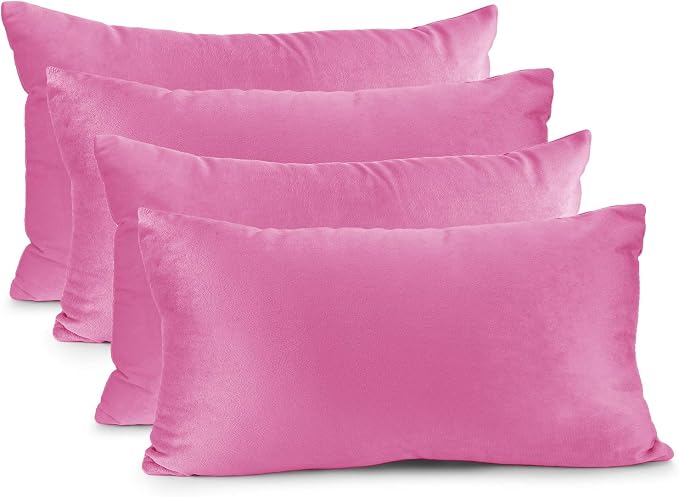 Nestl Throw Pillow Covers, Cozy Velvet Decorative Pillow Covers 12x20 Inches, Soft Solid Couch Pillow Covers for Sofa, Bed and Car, Set of 4 - Light Pink